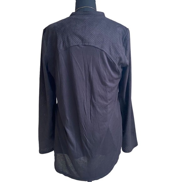 Nine West Faux Leather Blazer Women's Sz M Black Asymmetrical Perforated Boho - Picture 3 of 10